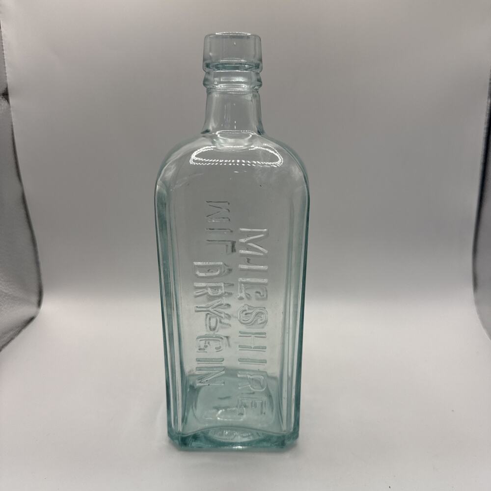 Vintage Milshire Dry Gin Bottle, Clear With Green Tint